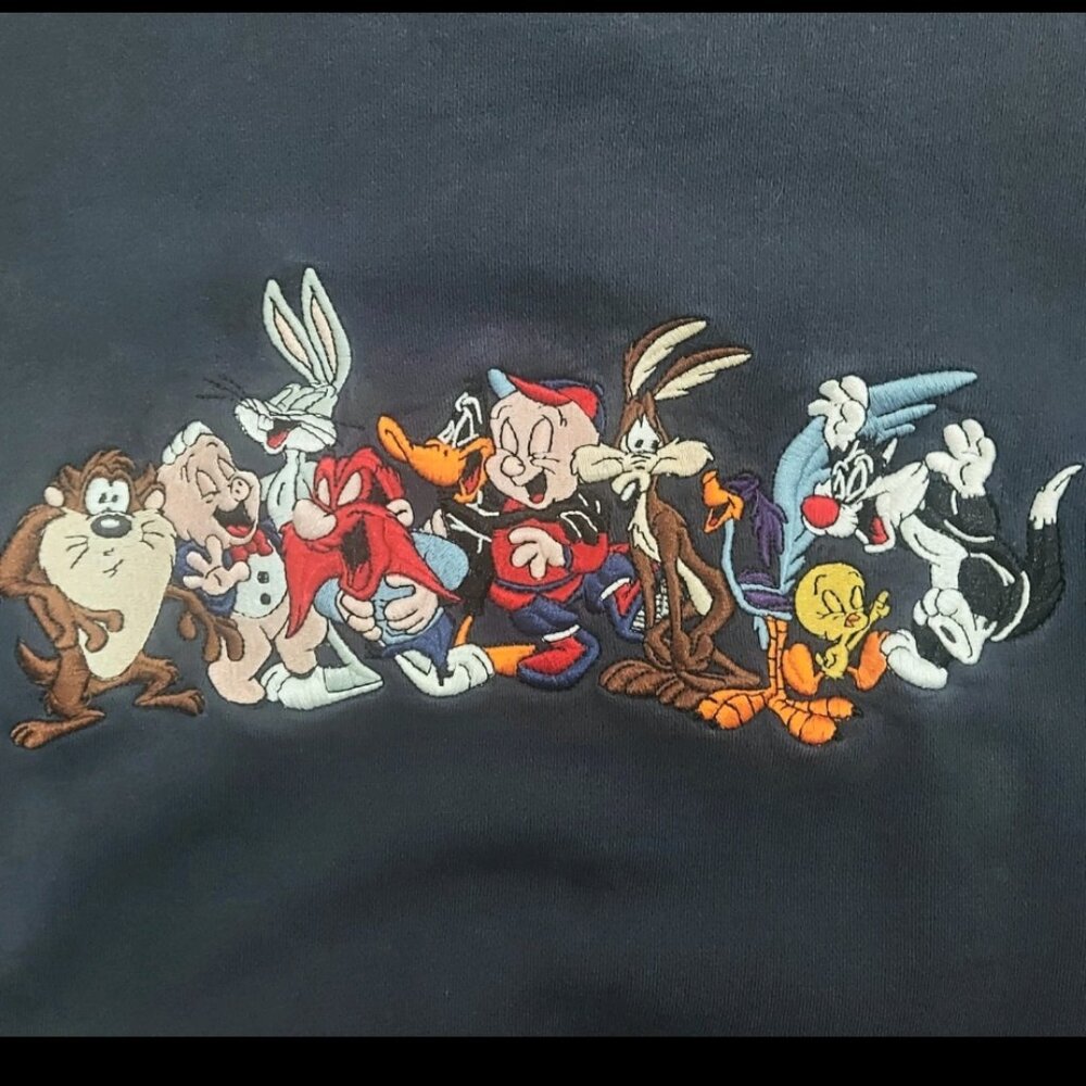 Looney Tunes Vintage Sweatshirt Embroidered Sz 2X 90s Bugs Tweety Taz